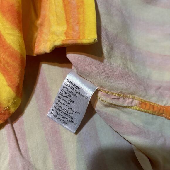 OAS The Cuba Shirt Mens Small Yellow Camp Johnny Collar Short Sleeve Beach Flowy - Picture 8 of 8